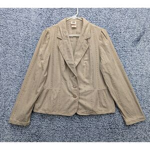 Y2K Revival Faded Glory Floral Embroidered Blazer Size 14 Button Up Boho Beige